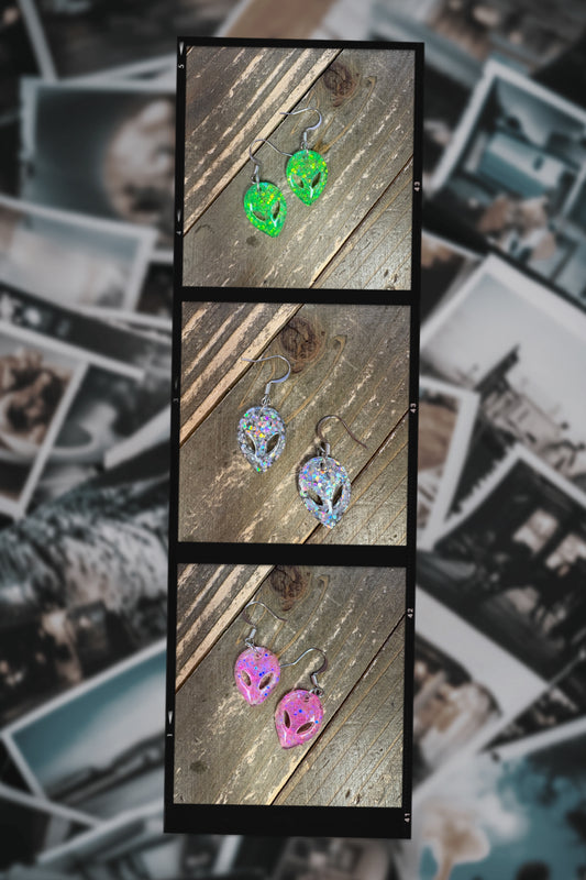 Glitter Alien Head charm wire earrings  (3 colors to choose)