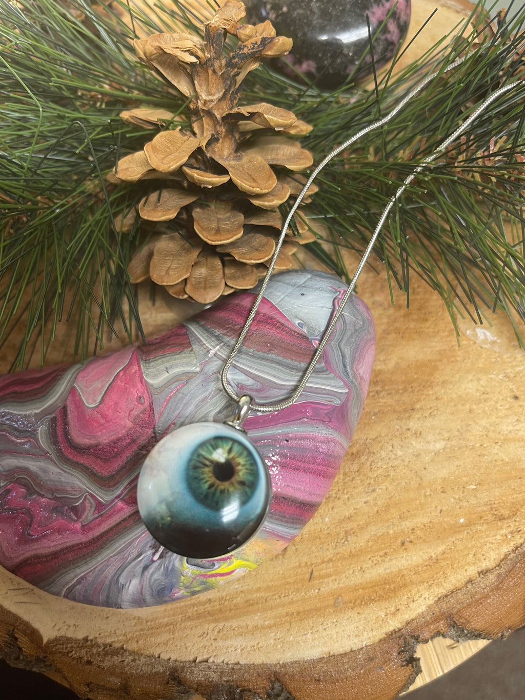 Halloween Eye Pendant on a Silver Chain Necklace