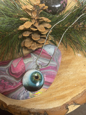 Halloween Eye Pendant on a Silver Chain Necklace