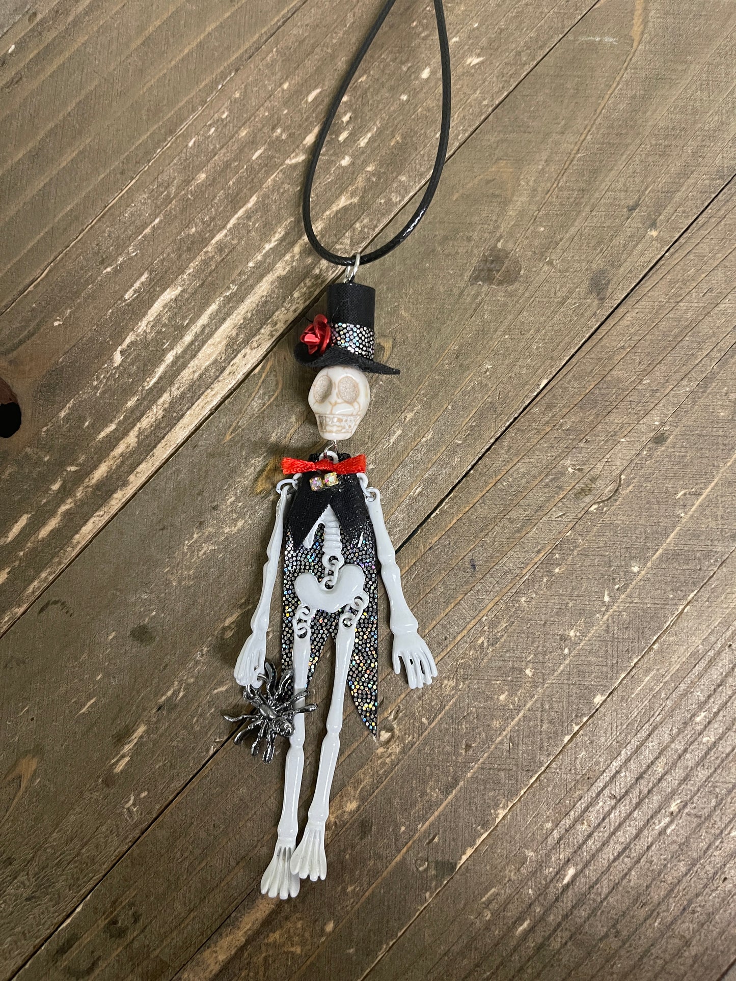 Halloween Skeleton Suit Doll Pendant on a black cord NecklacePink tiful of LOVE