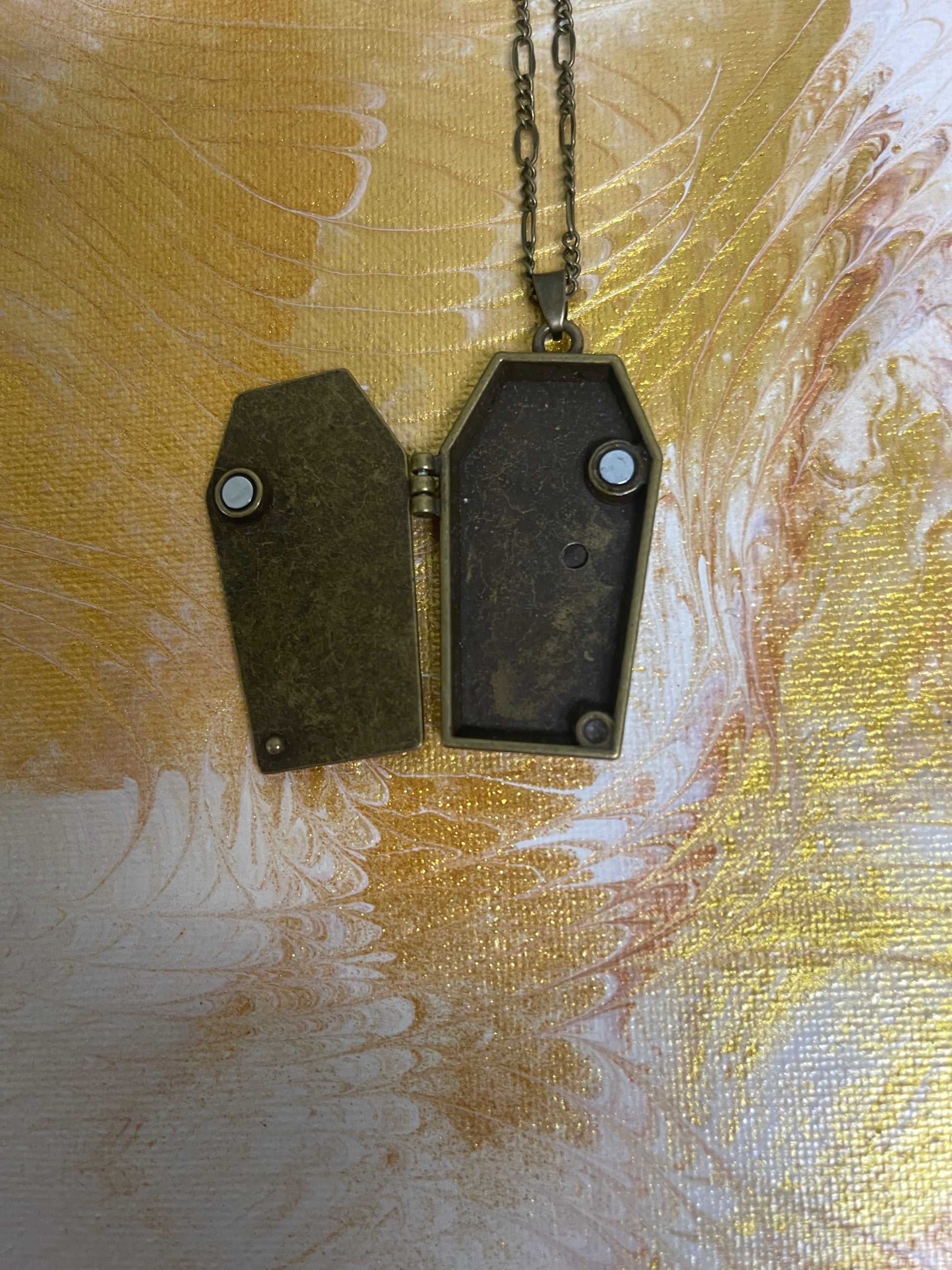Coffin Pendant on a Antique Brass chain NecklacePink tiful of LOVE