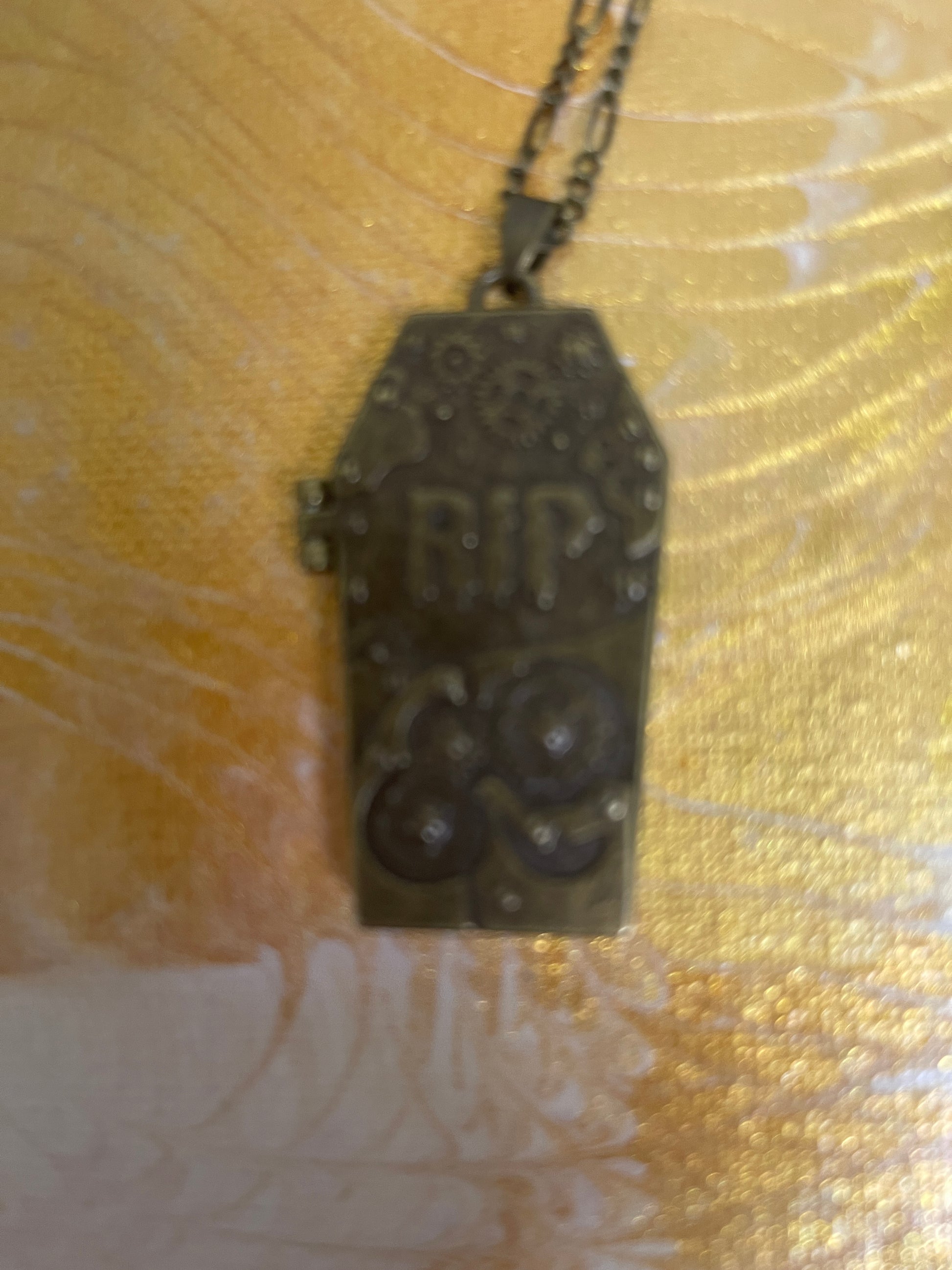 Coffin Pendant on a Antique Brass chain NecklacePink tiful of LOVE
