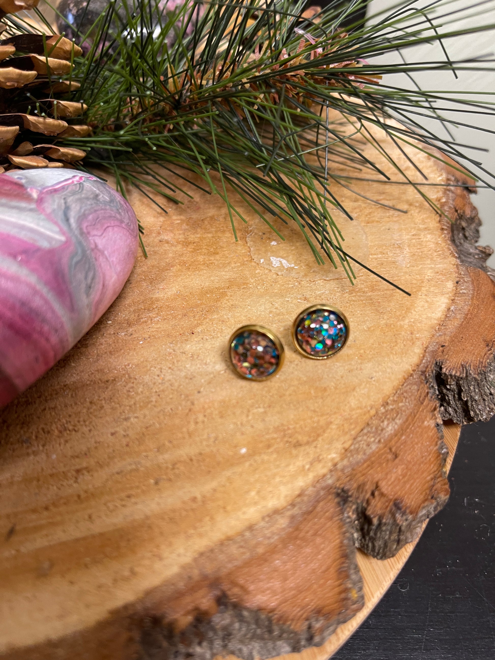 Sophie Stud Earrings -Rainbow GlitterPink tiful of LOVE