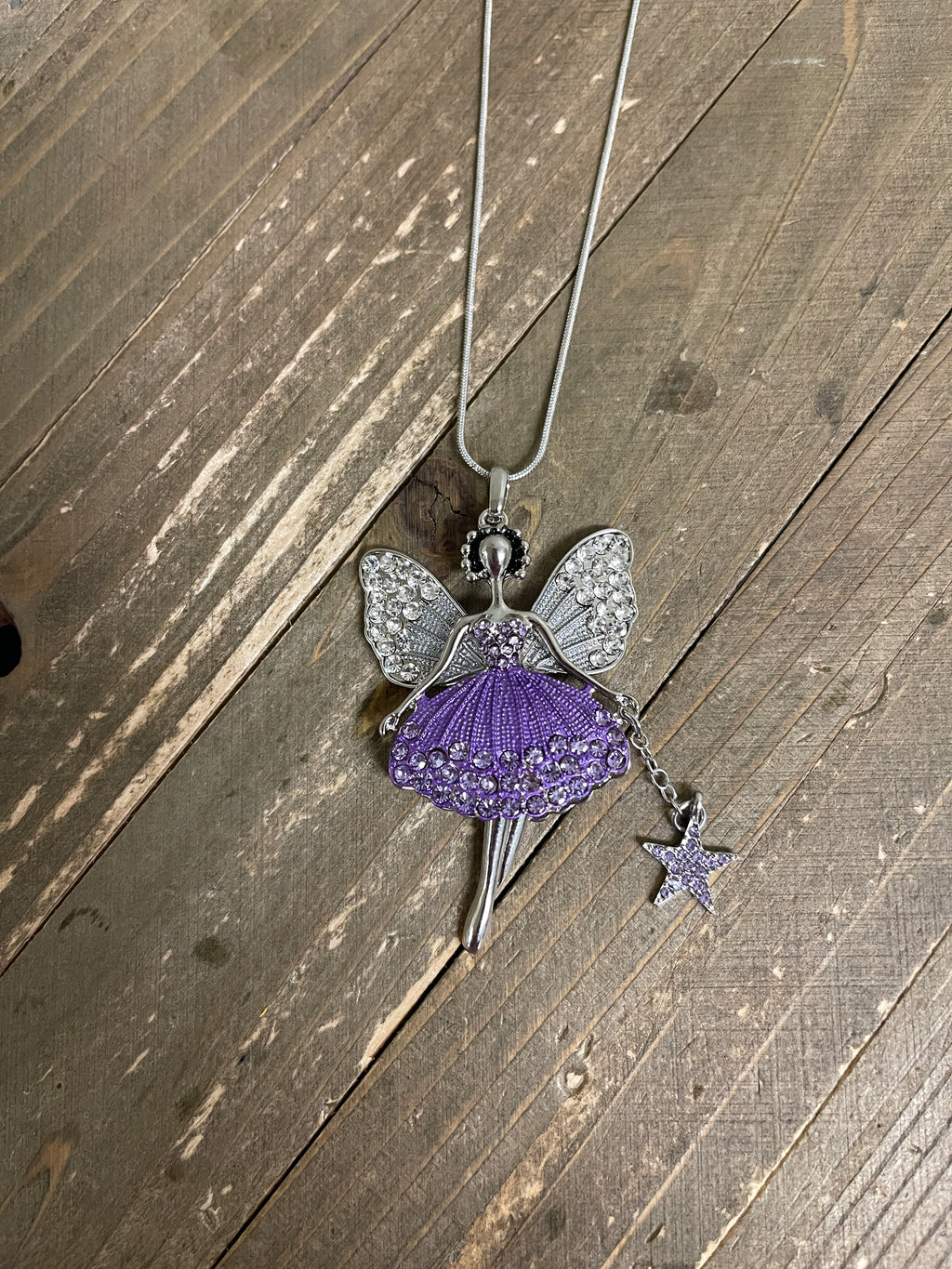 Silver and Purple Fairy Pendant on a Silver chain Necklace