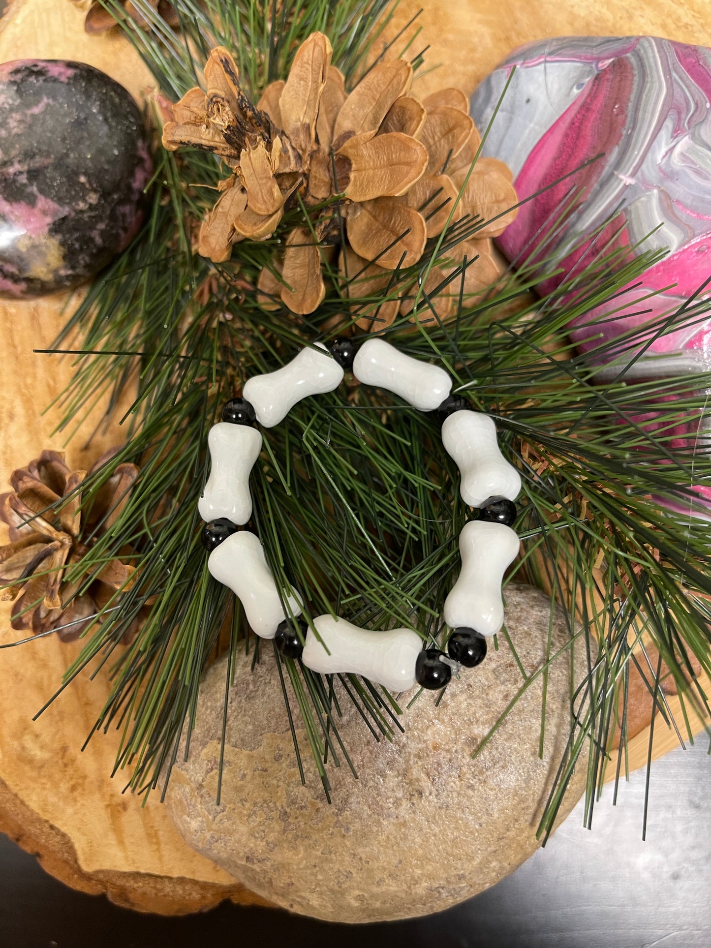 Halloween Bones beaded Stretch braceletPink tiful of LOVE