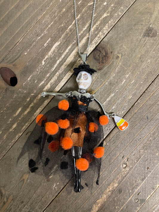 Halloween Pom Doll Dress Pendant on a Silver Chain NecklacePink tiful of LOVE