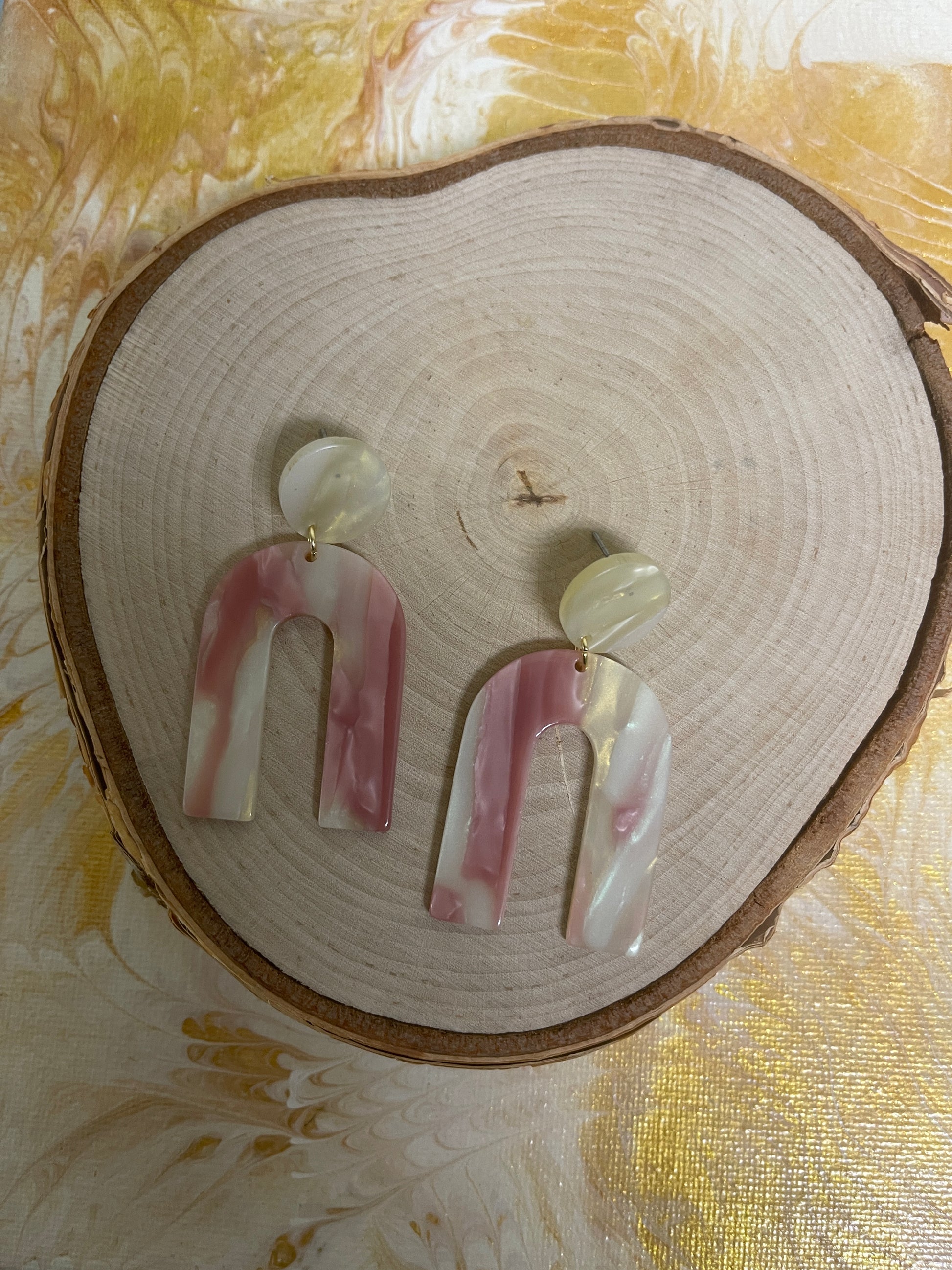 Pink and Ivory Acrylic charmStud EarringsPink tiful of LOVE