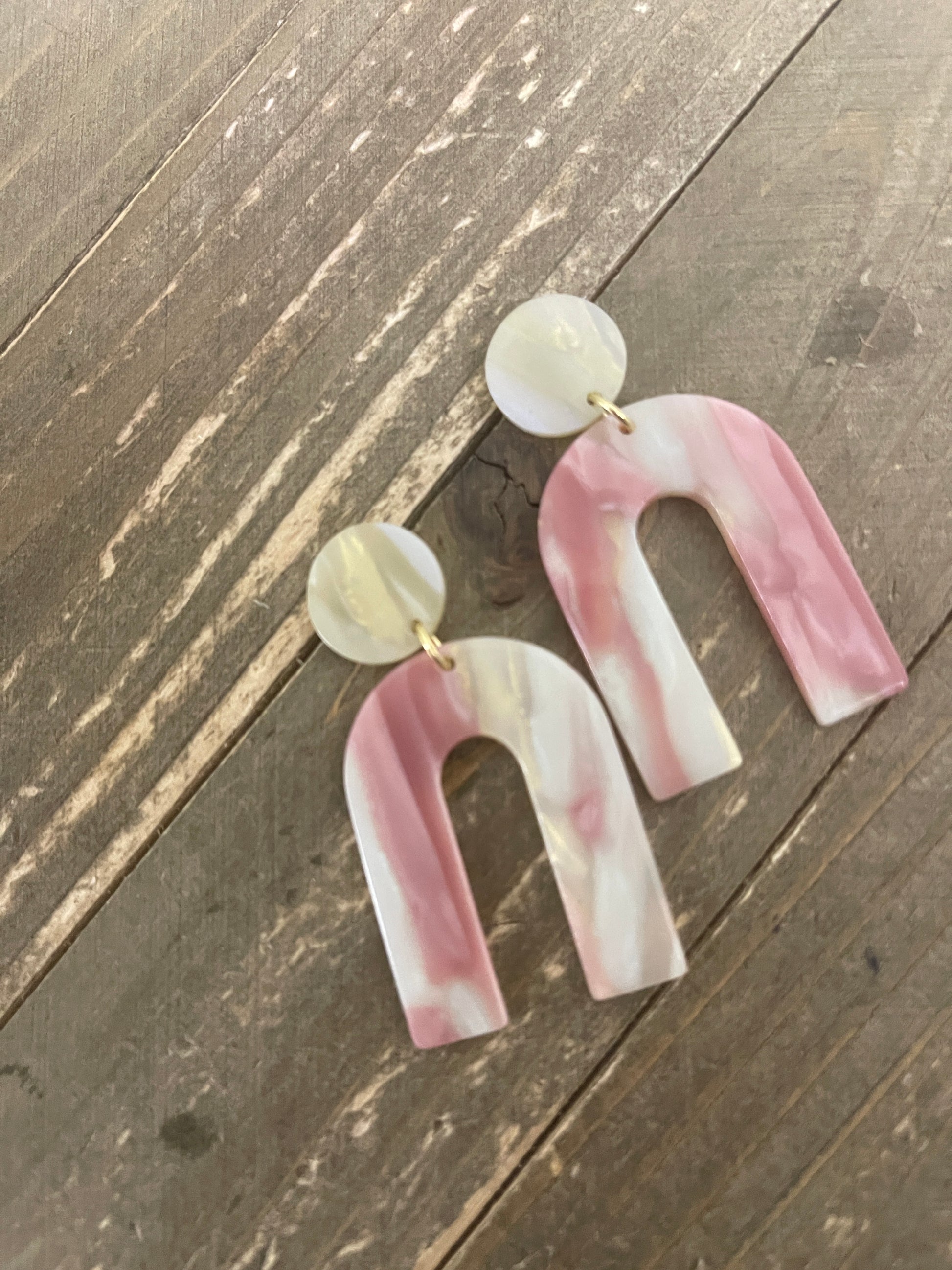 Pink and Ivory Acrylic charmStud EarringsPink tiful of LOVE