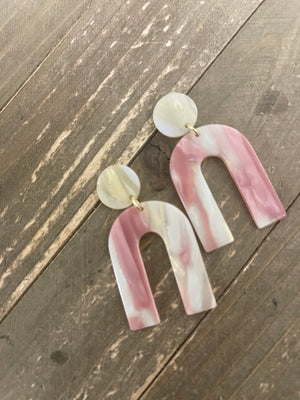 Pink and Ivory Acrylic charmStud Earrings