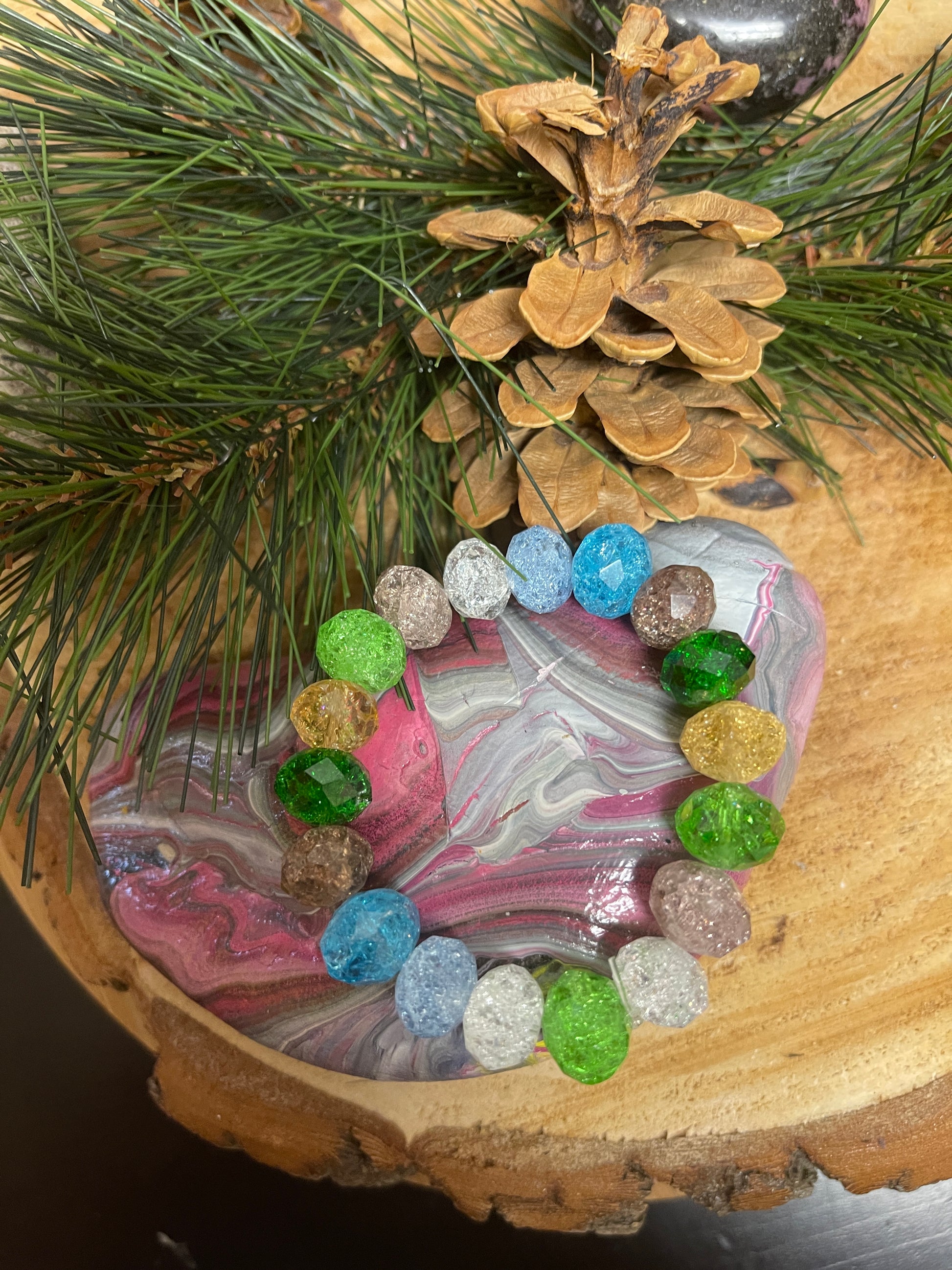 Multi-Color Faceted Ice Crackle beaded Stretch braceletPink tiful of LOVE