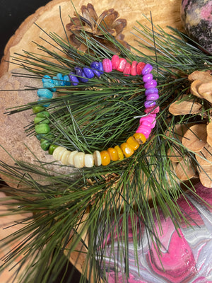 Multi-Color Shell Chip beaded Stretch bracelet; vibrant colors
