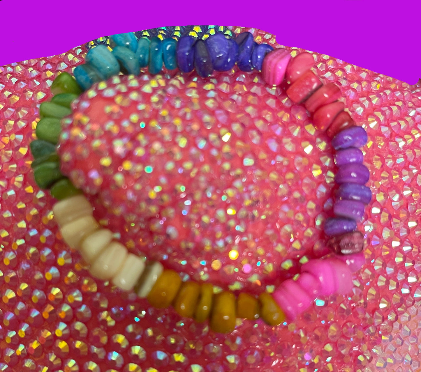 Multi-Color Shell Chip beaded Stretch bracelet; vibrant colorsPink tiful of LOVE