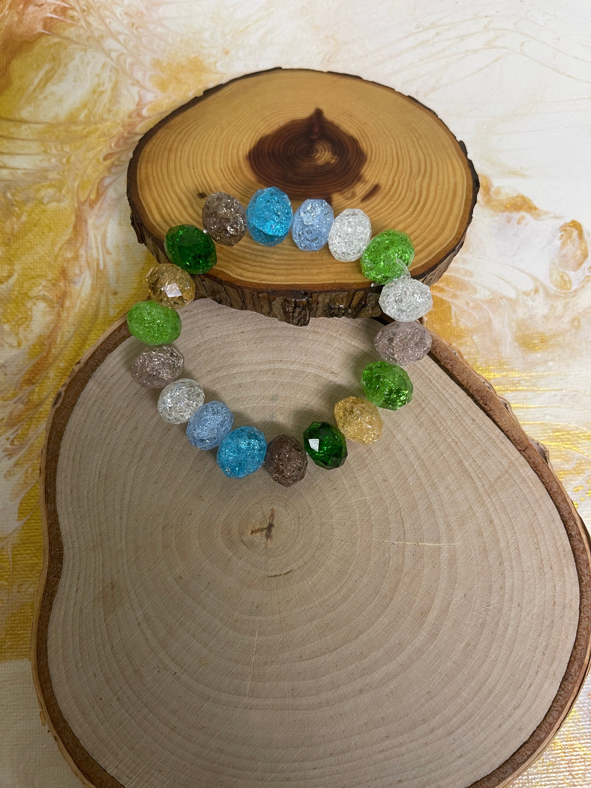 Multi-Color Faceted Ice Crackle beaded Stretch braceletPink tiful of LOVE