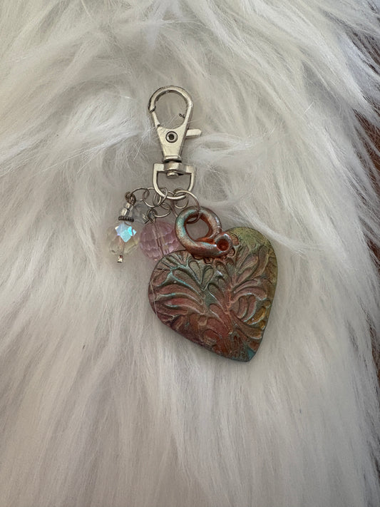 Embossed Heart and beaded keychain