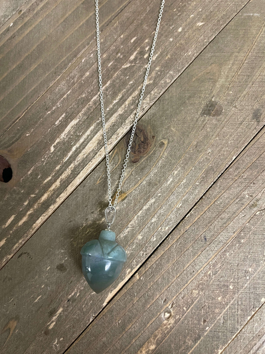 Agate Acorn Pendant on a Silver  chain Necklace