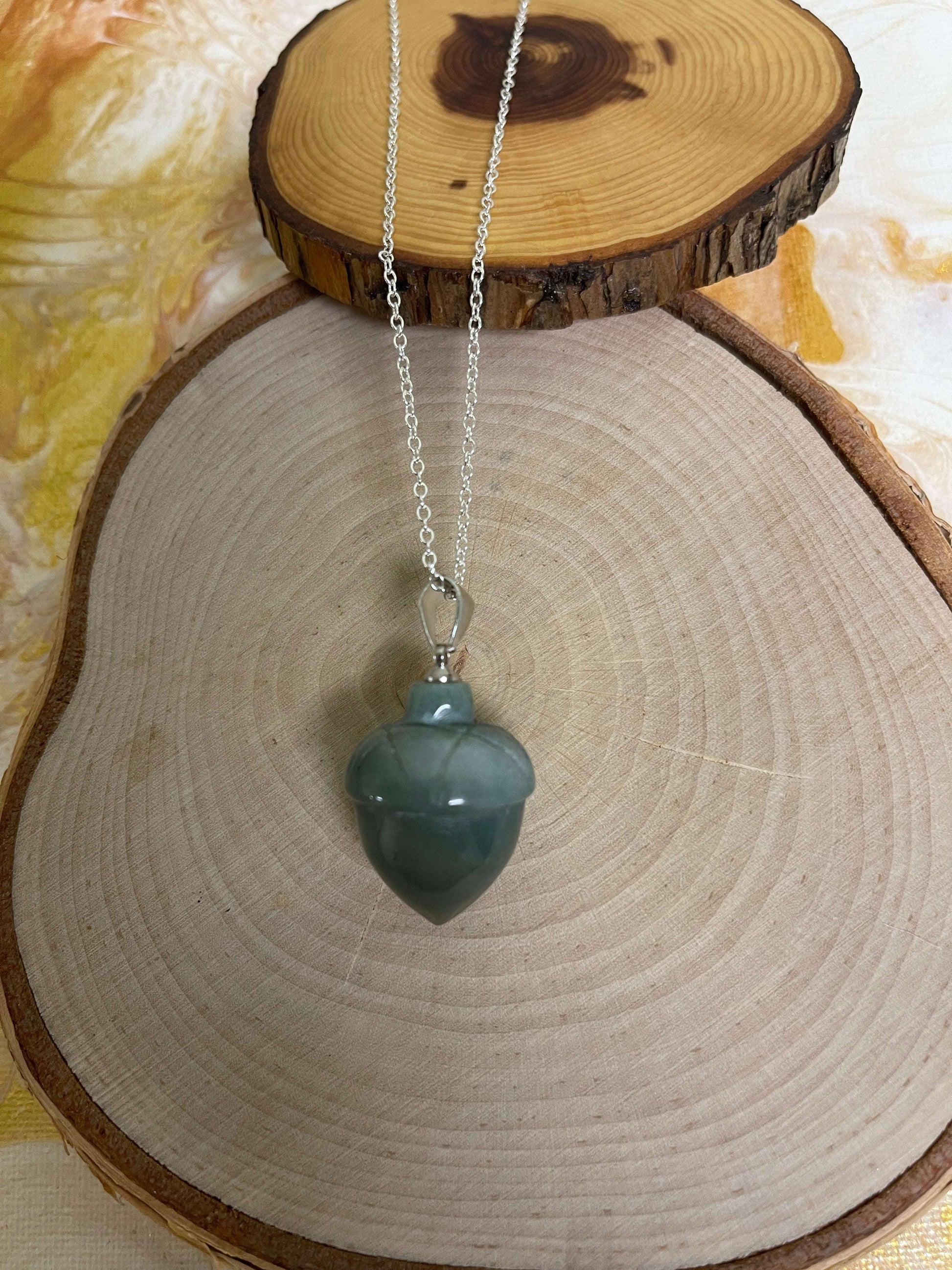 Agate Acorn Pendant on a Silver  chain NecklacePink tiful of LOVE