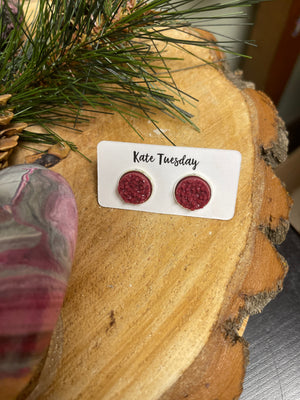 Sparkly Magenta Druzy Stud Earrings