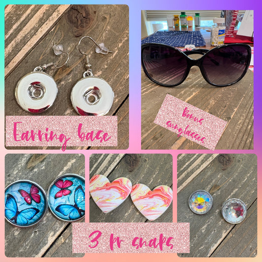 ✨ Snap Earring Bundle Set – Includes Earring Base, 3 Pairs of Snaps & Bonus Sunglasses
