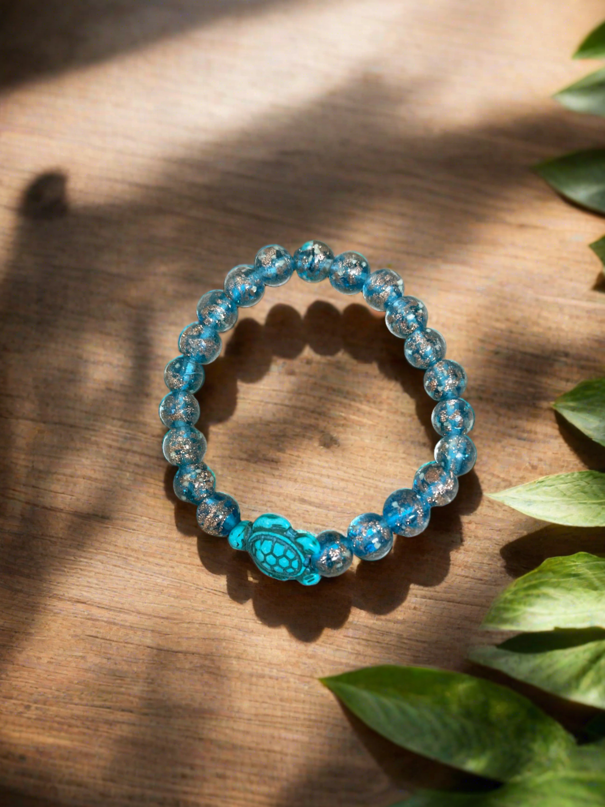 Sparkling Glass Bead Sea Turtle Bracelet- Seaweed GreenPink tiful of LOVE