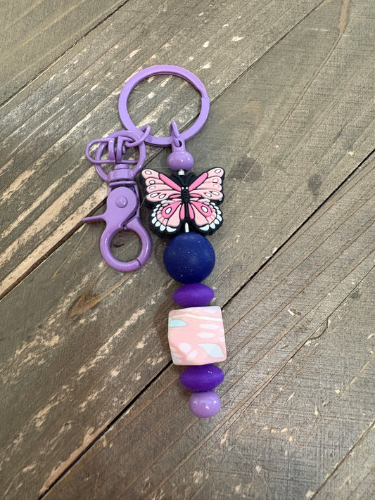 🦋 Purple & Pink Butterfly Beaded Keychain