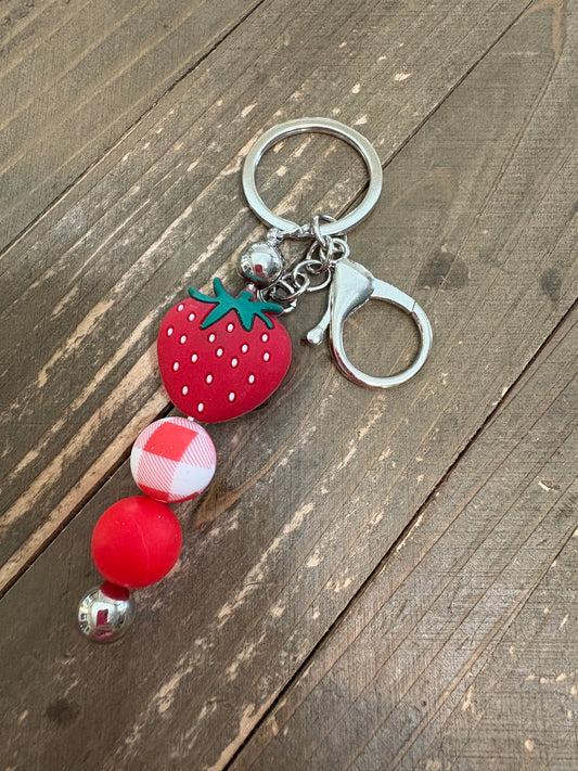 Strawberry Beaded Keychain
