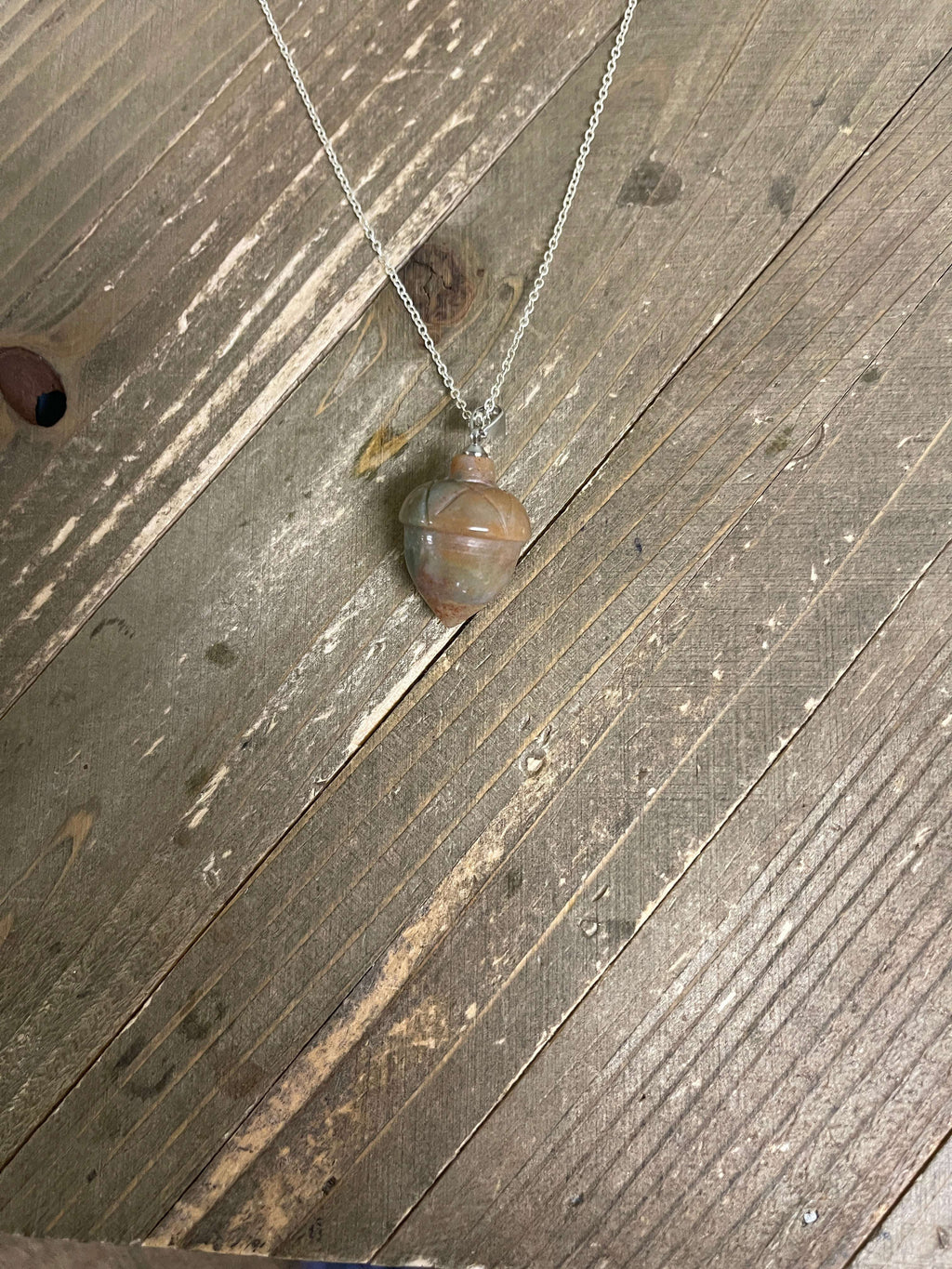 Agate Acorn Pendant on a Silver  chain Necklace-2