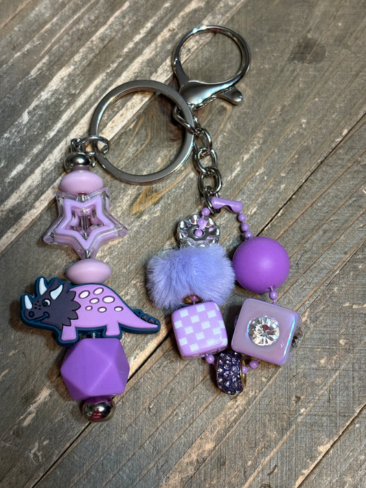🦕 Paleo Purple Dino & Charm Keychain