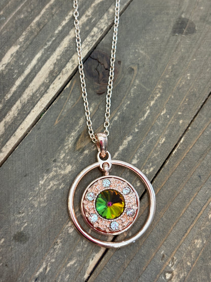 🌹✨ Rose Gold Snap Necklace with Crystal Rainbow Snap Set