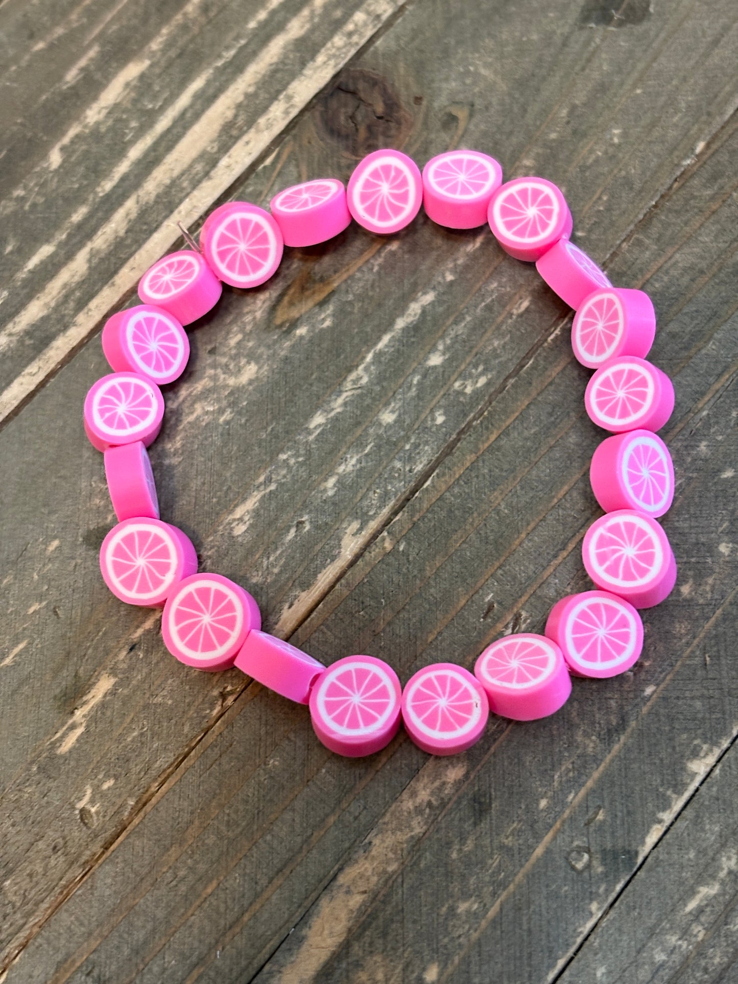 Pink Lemon Polymer Clay beaded Stretch Bracelet