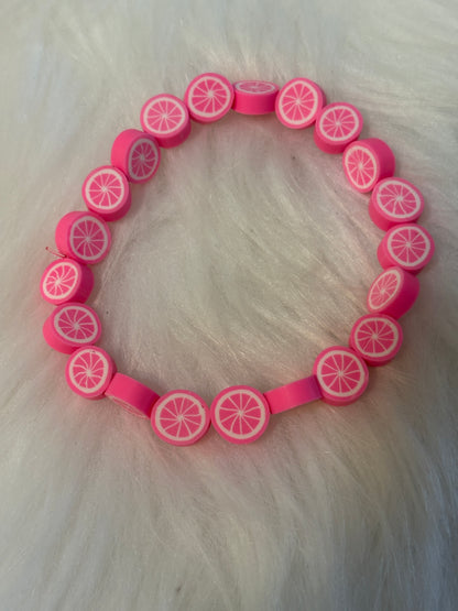 Pink Lemon Polymer Clay beaded Stretch Bracelet