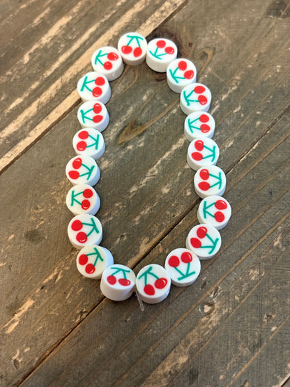 🍒 Cherry Polymer Clay Beaded Stretch Bracelet