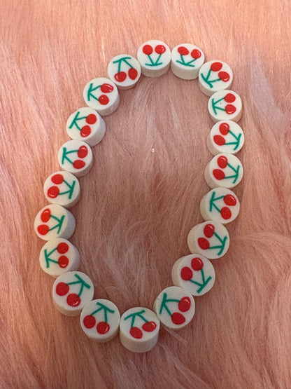 🍒 Cherry Polymer Clay Beaded Stretch Bracelet