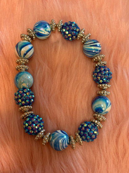 Blue Acrylic Shambala Beaded Stretch Bracelet