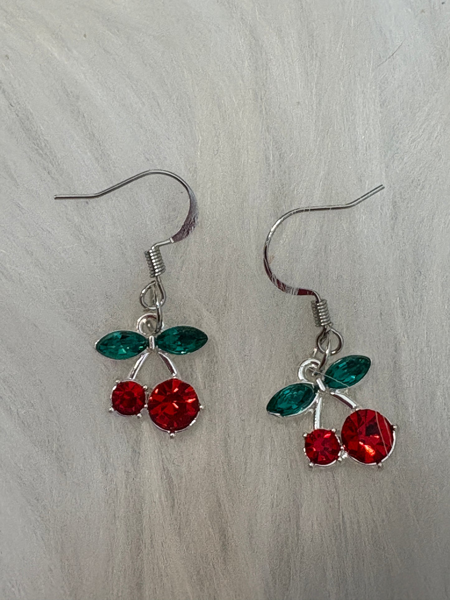 🍒✨ Rhinestone Cherry Charm Wire Earrings ✨🍒