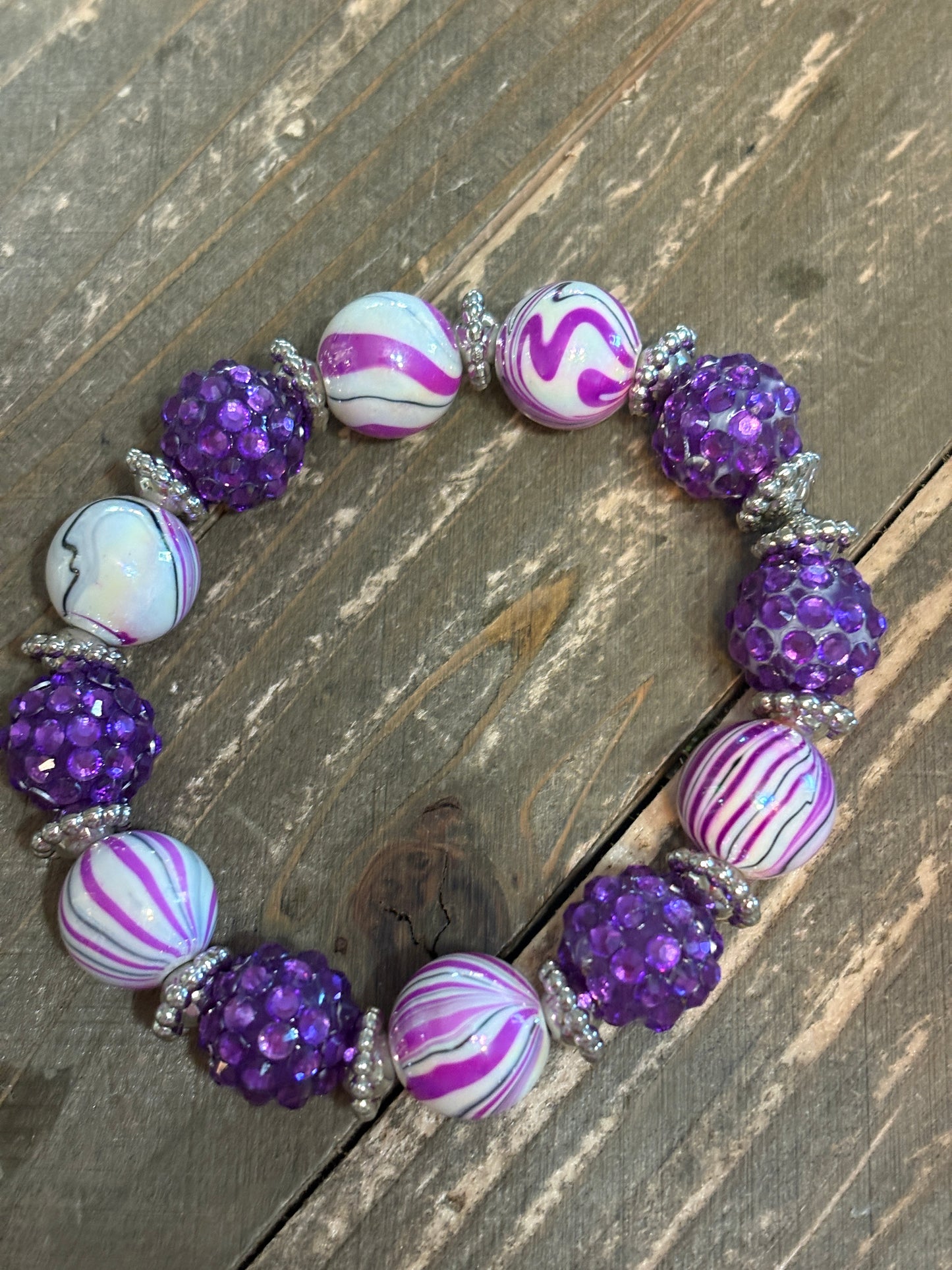 Purple Acrylic Shambala Beaded Stretch Bracelet