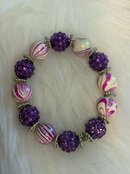 Purple Acrylic Shambala Beaded Stretch Bracelet