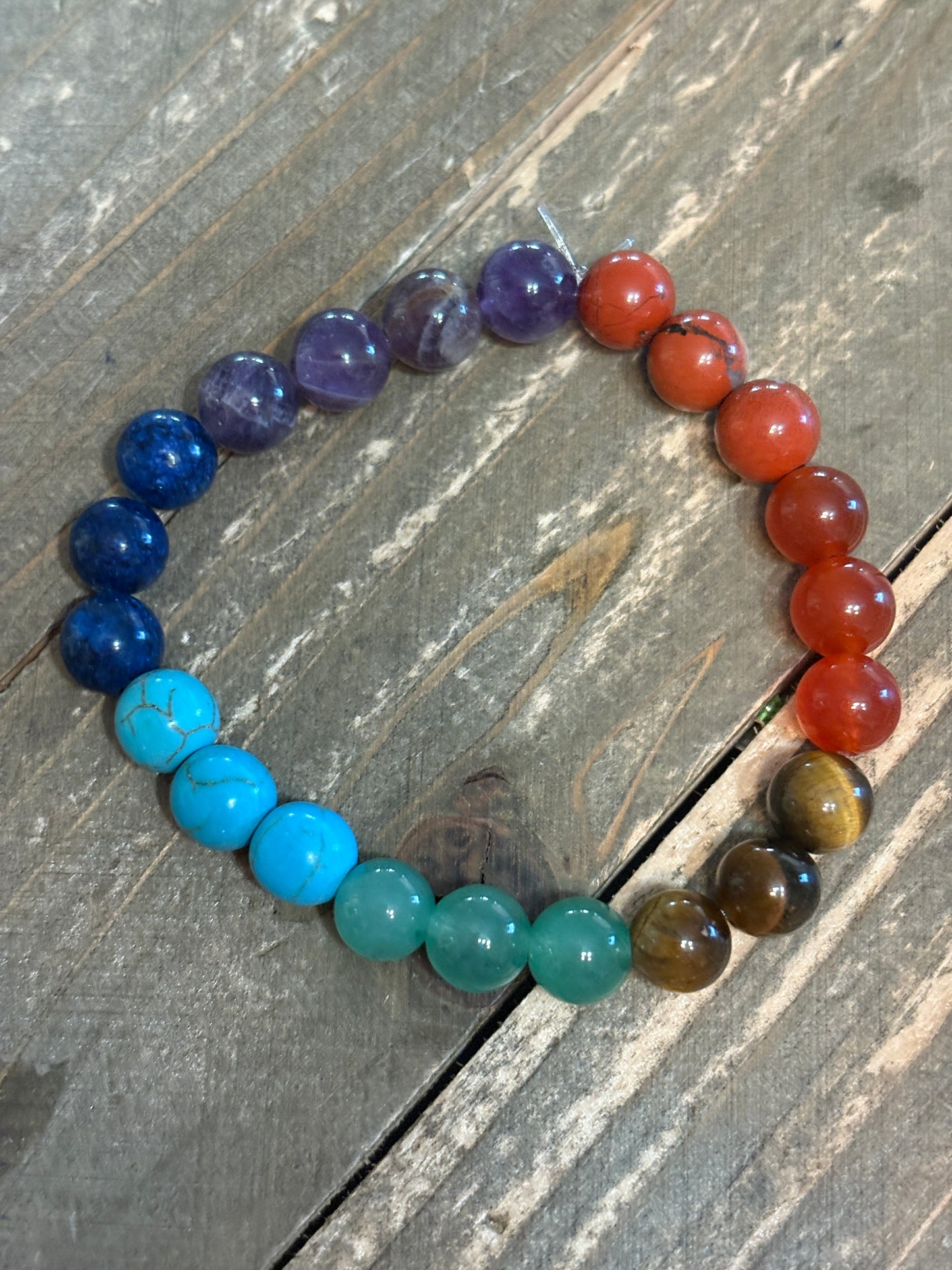 Rainbow Mixed Stone Round Beaded Stretch Bracelet