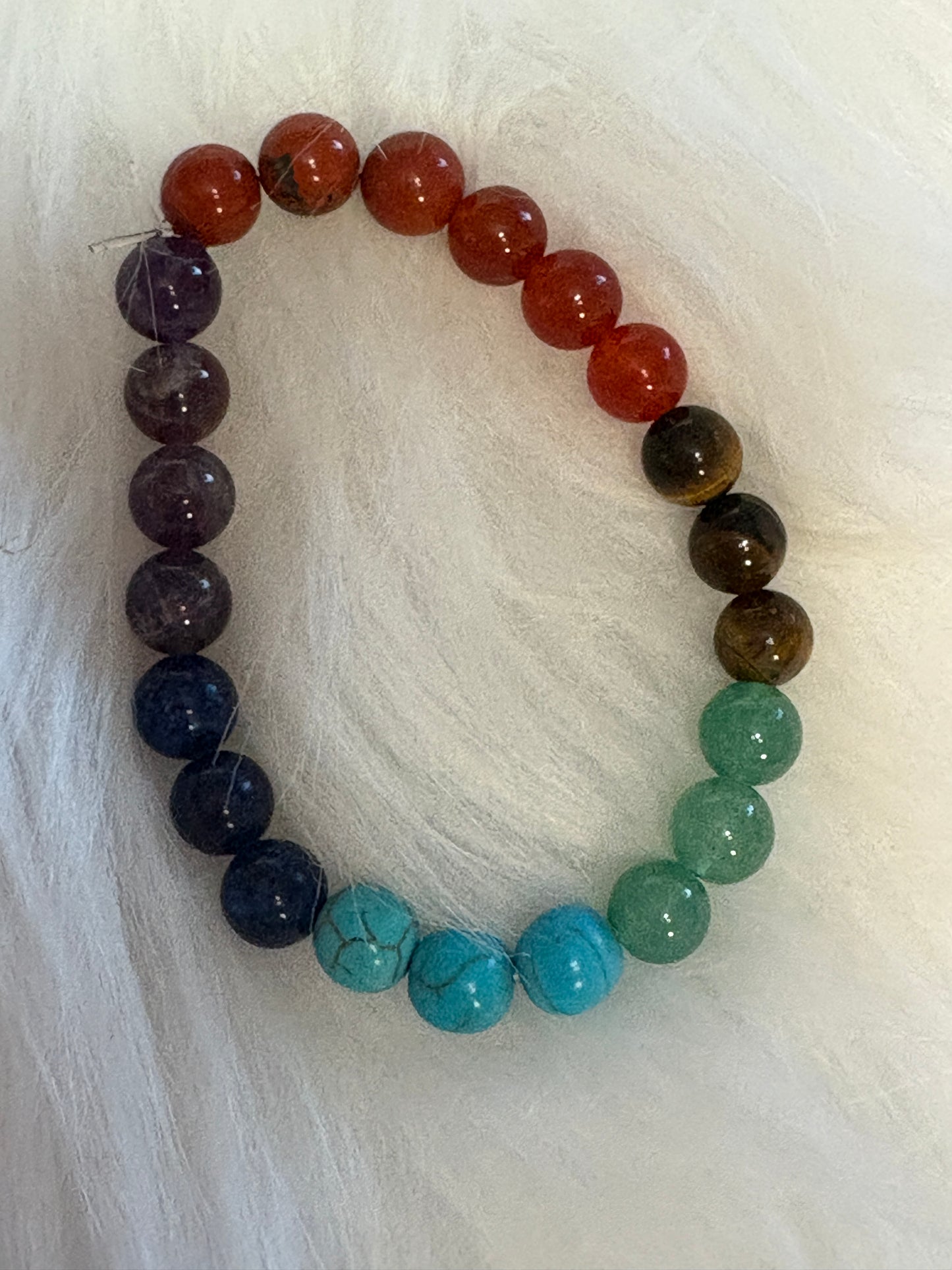 Rainbow Mixed Stone Round Beaded Stretch Bracelet