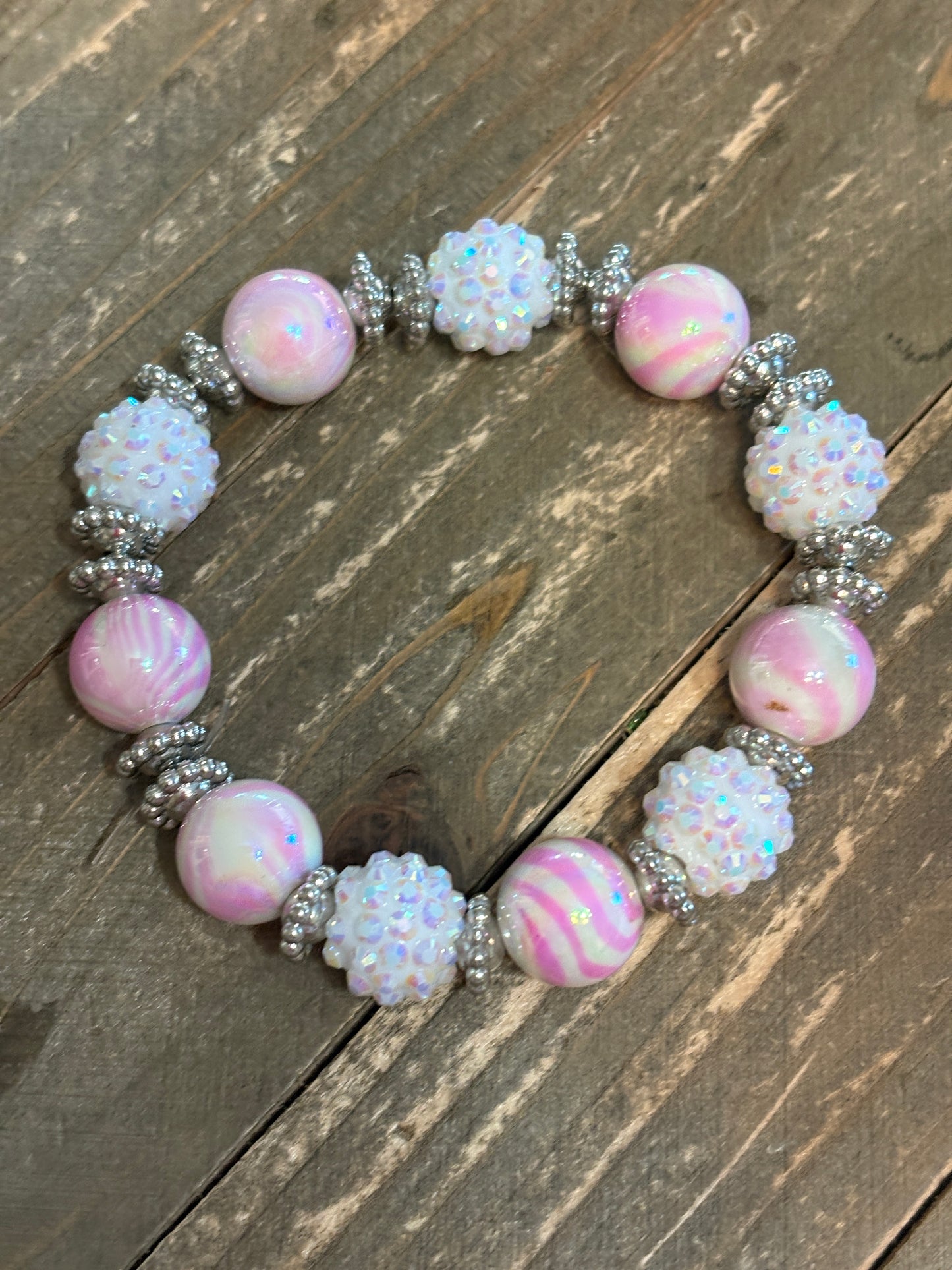 Pink Acrylic Shambala Beaded Stretch Bracelet
