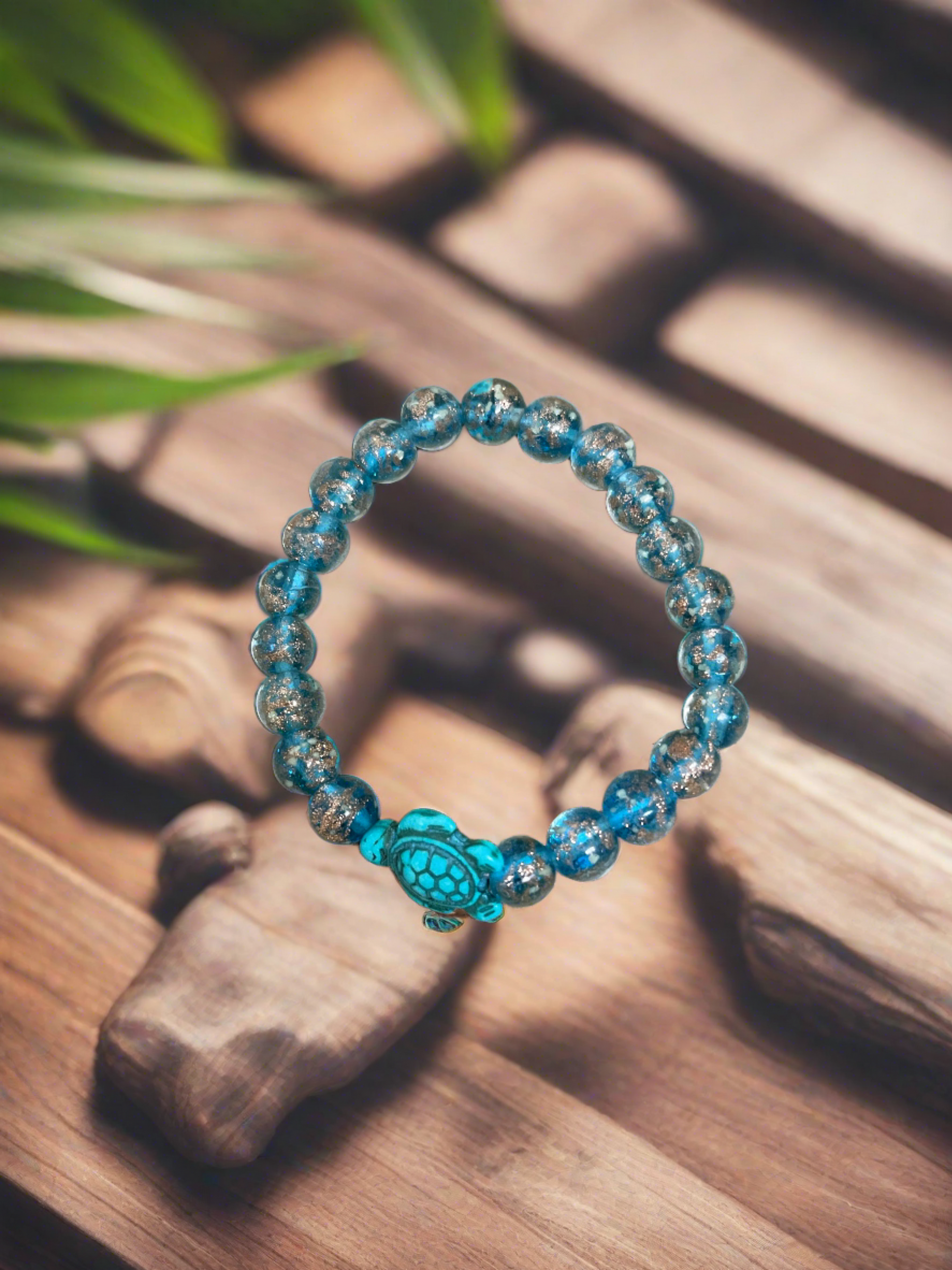 Sparkling Glass Bead Sea Turtle Bracelet- Seaweed GreenPink tiful of LOVE