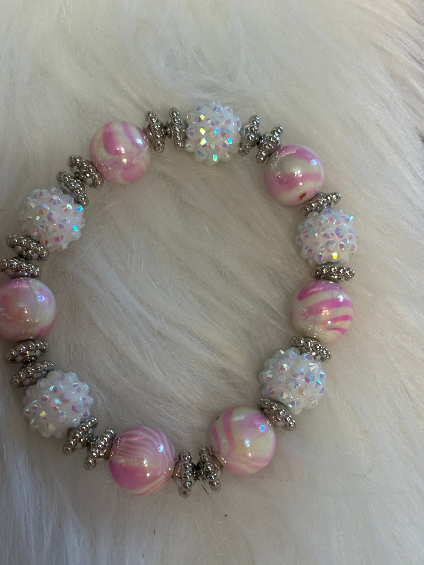 Pink Acrylic Shambala Beaded Stretch Bracelet