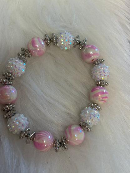 Pink Acrylic Shambala Beaded Stretch Bracelet