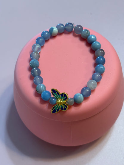 🦋💙 Blue Dyed Agate Butterfly Stretchy Bracelet (8mm Beads, 7.5" Fit) 💙🦋