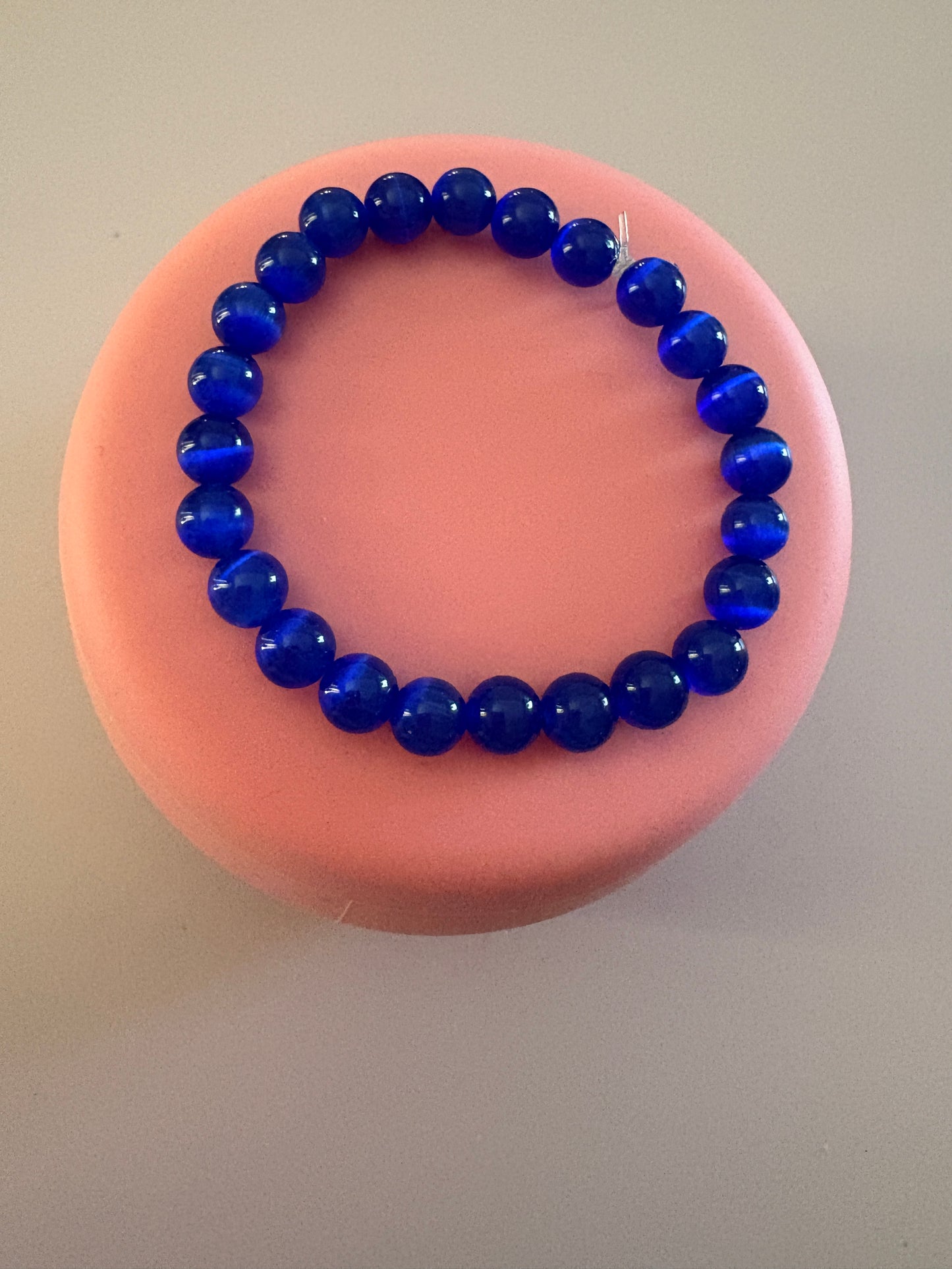 💙✨ Blue Cat's Eye Glass Beaded Stretchy Bracelet ✨💙