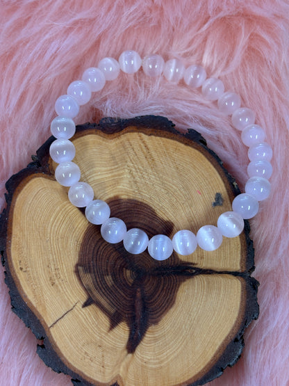 ✨ Pink Cat's Eye Glass Beaded Stretchy Bracelet ✨