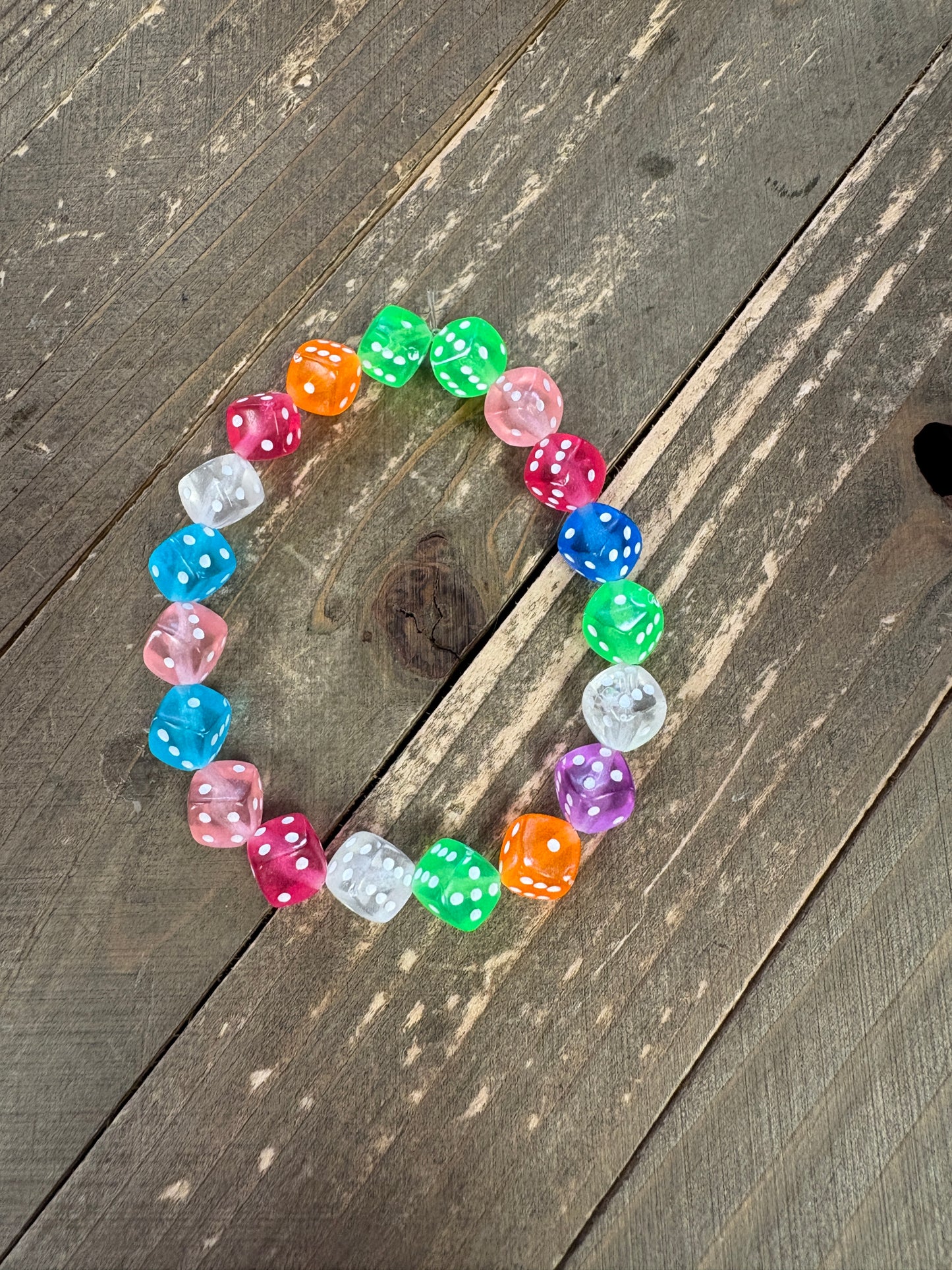 🎲 Multi-Color Translucent Dice Beaded Stretchy Bracelet