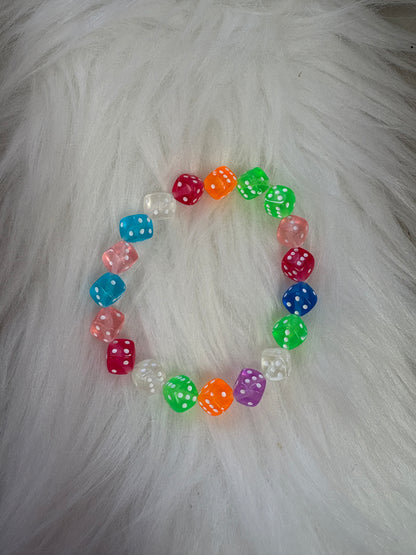 🎲 Multi-Color Translucent Dice Beaded Stretchy Bracelet
