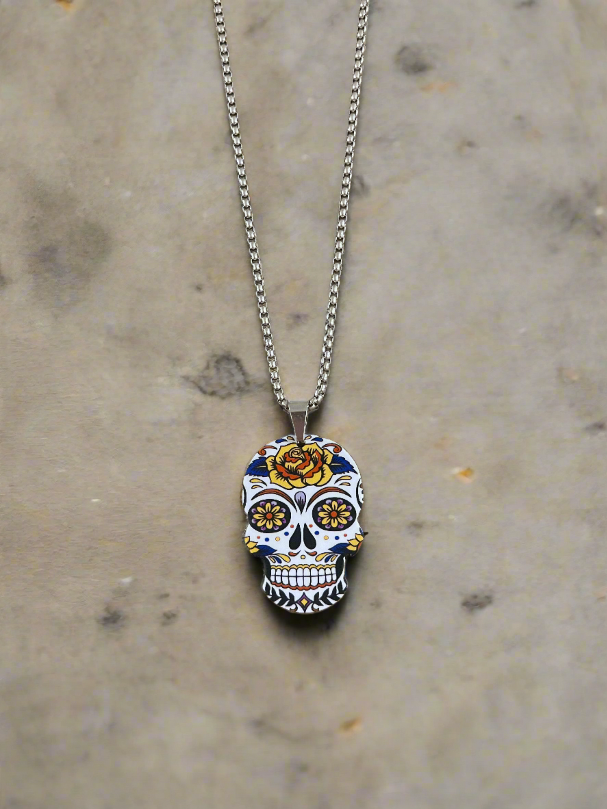 Sugar Skull Pendant on a Silver Chain NecklacePink tiful of LOVE