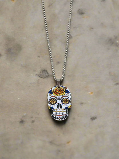 Sugar Skull Pendant on a Silver Chain NecklacePink tiful of LOVE