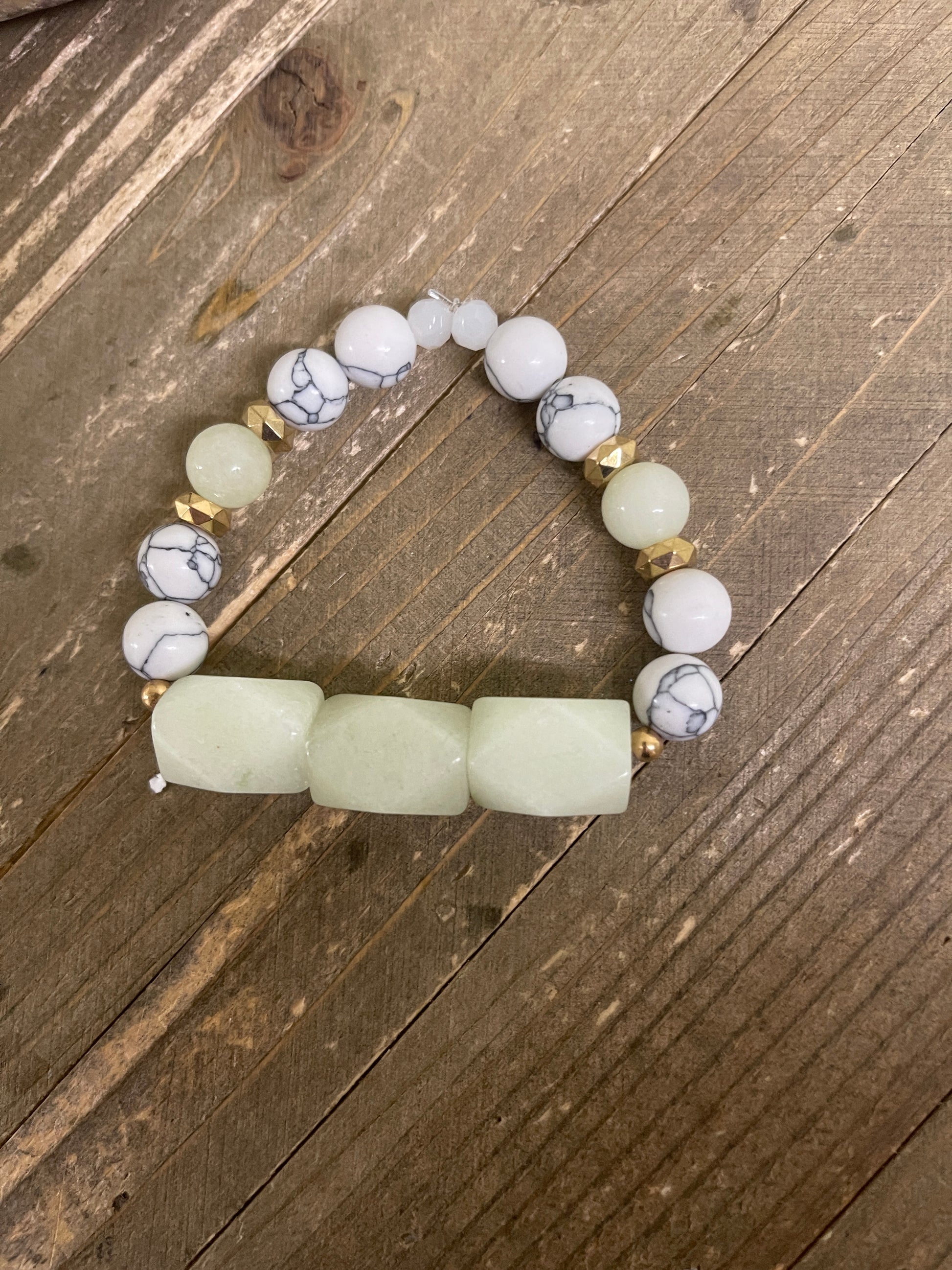Mint &amp; White Amazonite Stone beaded Stretch braceletPink tiful of LOVE